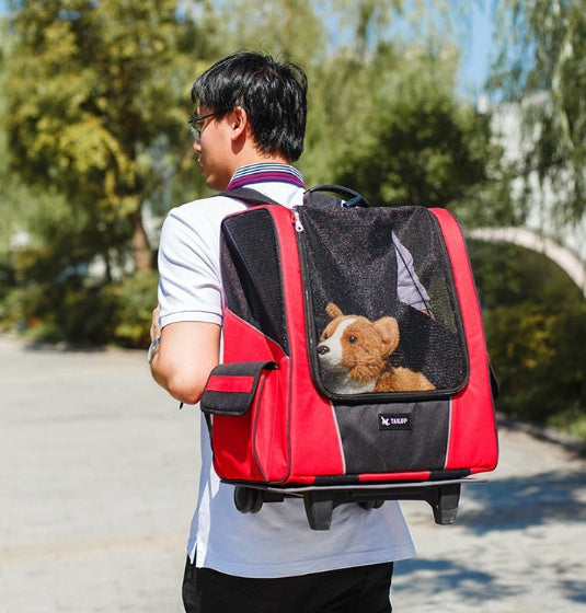 Small Pet Wheel Carrier Dog Cat Portable Strollers Backpack